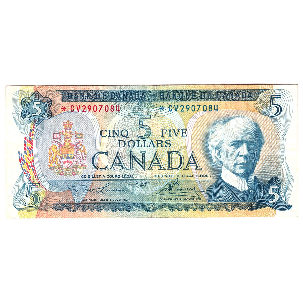 BC-48bA 1972 Canada $5 Lawson-Bouey, *CV, VF