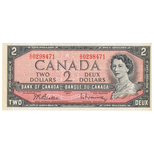 BC-38b 1954 Canada $2 Beattie-Rasminsky, D/U, VF-EF