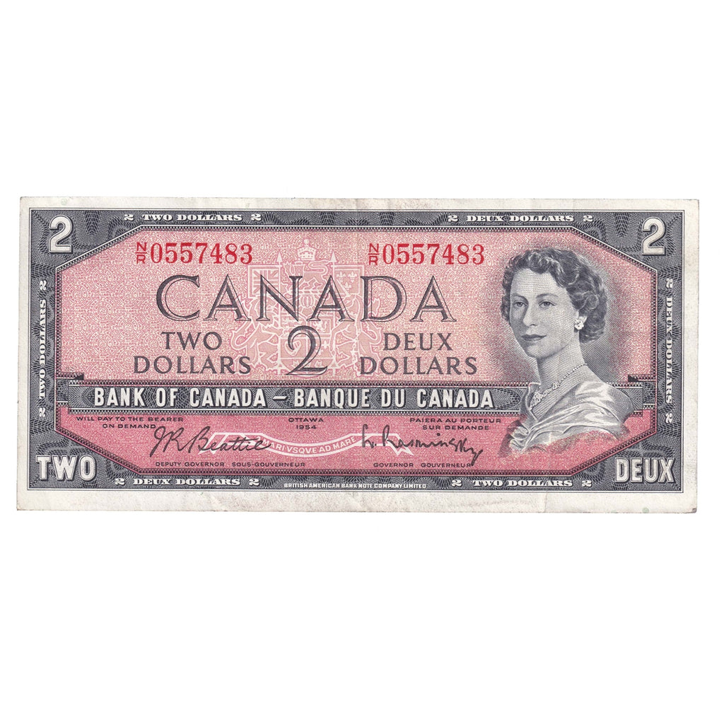 BC-38b 1954 Canada $2 Beattie-Rasminsky, N/R, VF-EF (VF30)