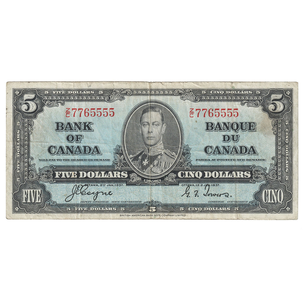 BC-23c 1937 Canada $5 Coyne-Towers, Z/C, Fine (F12)