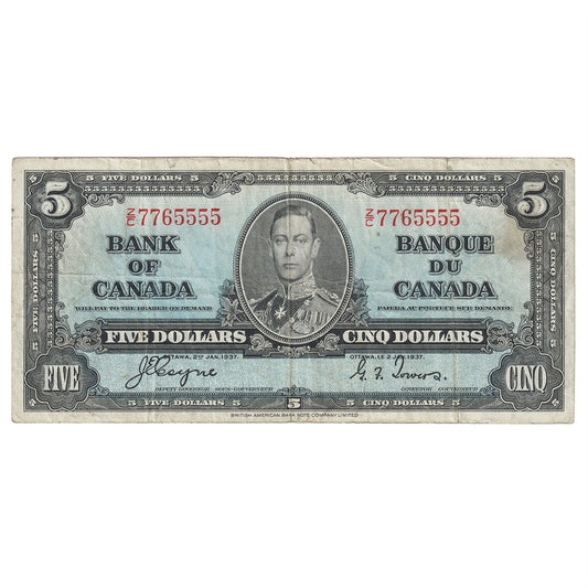 BC-23c 1937 Canada $5 Coyne-Towers, Z/C, Fine (F12)
