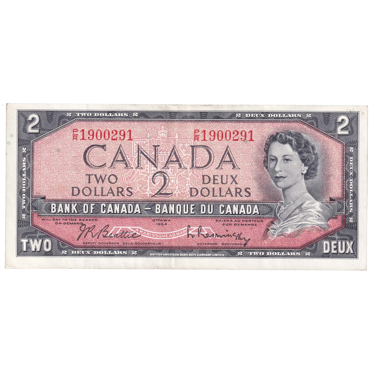 BC-38b 1954 Canada $2 Beattie-Rasminsky, P/R, VF-EF (VF30)