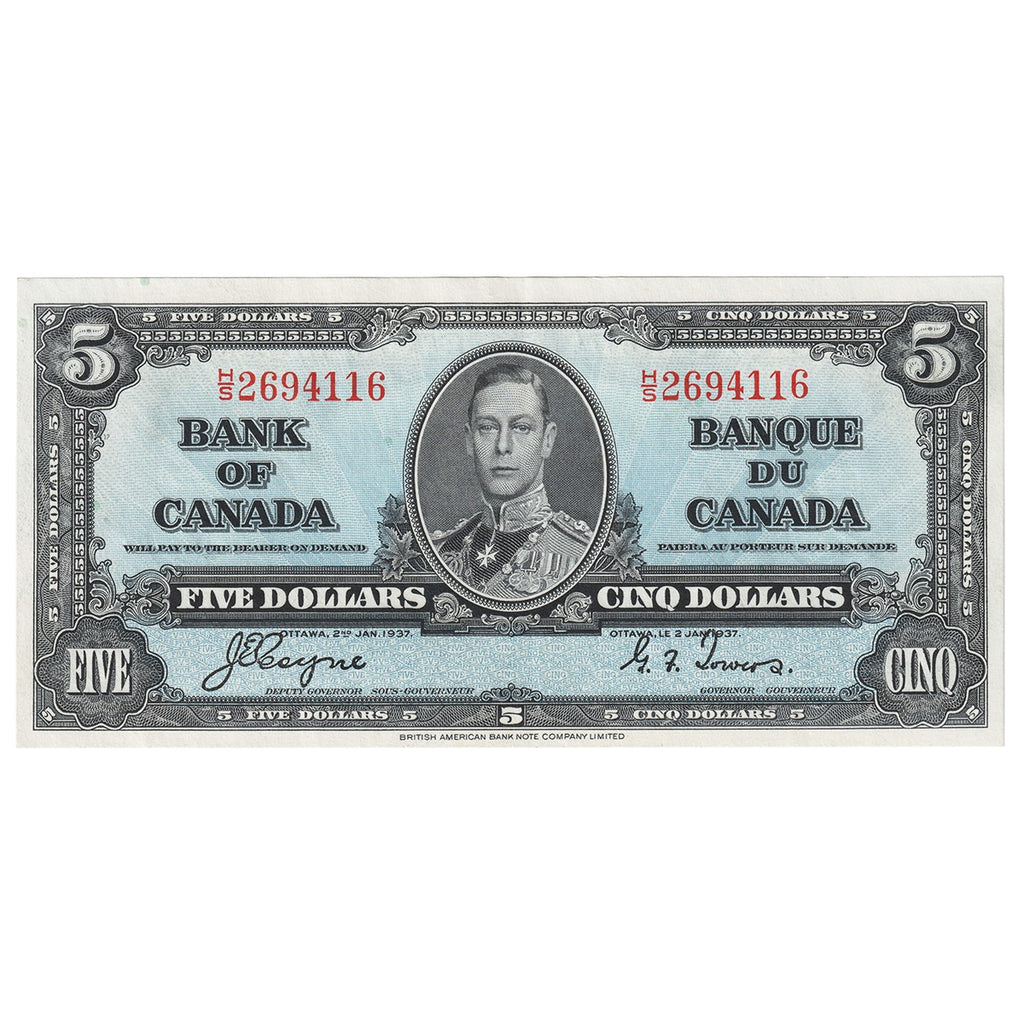 BC-23c 1937 Canada $5 Coyne-Towers, H/S, EF-AU