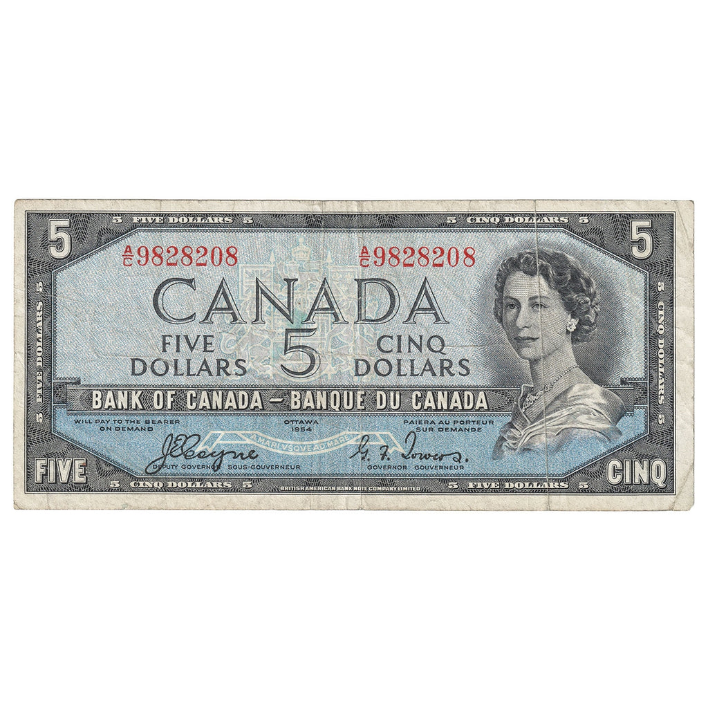 BC-31a 1954 Canada $5 Coyne-Towers, Devil's Face, A/C, Fine (F12)