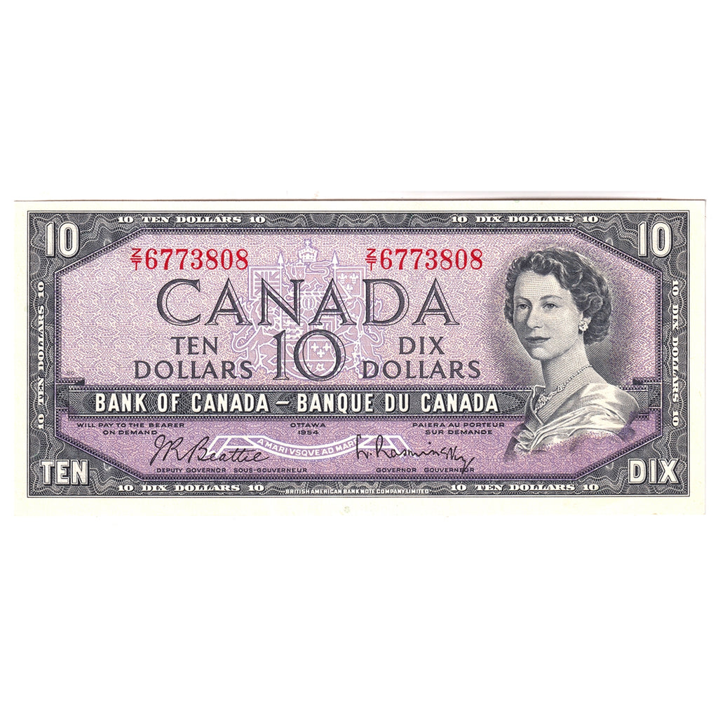 BC-40b 1954 Canada $10 Beattie-Rasminsky, Z/T, AU-UNC (AU55)