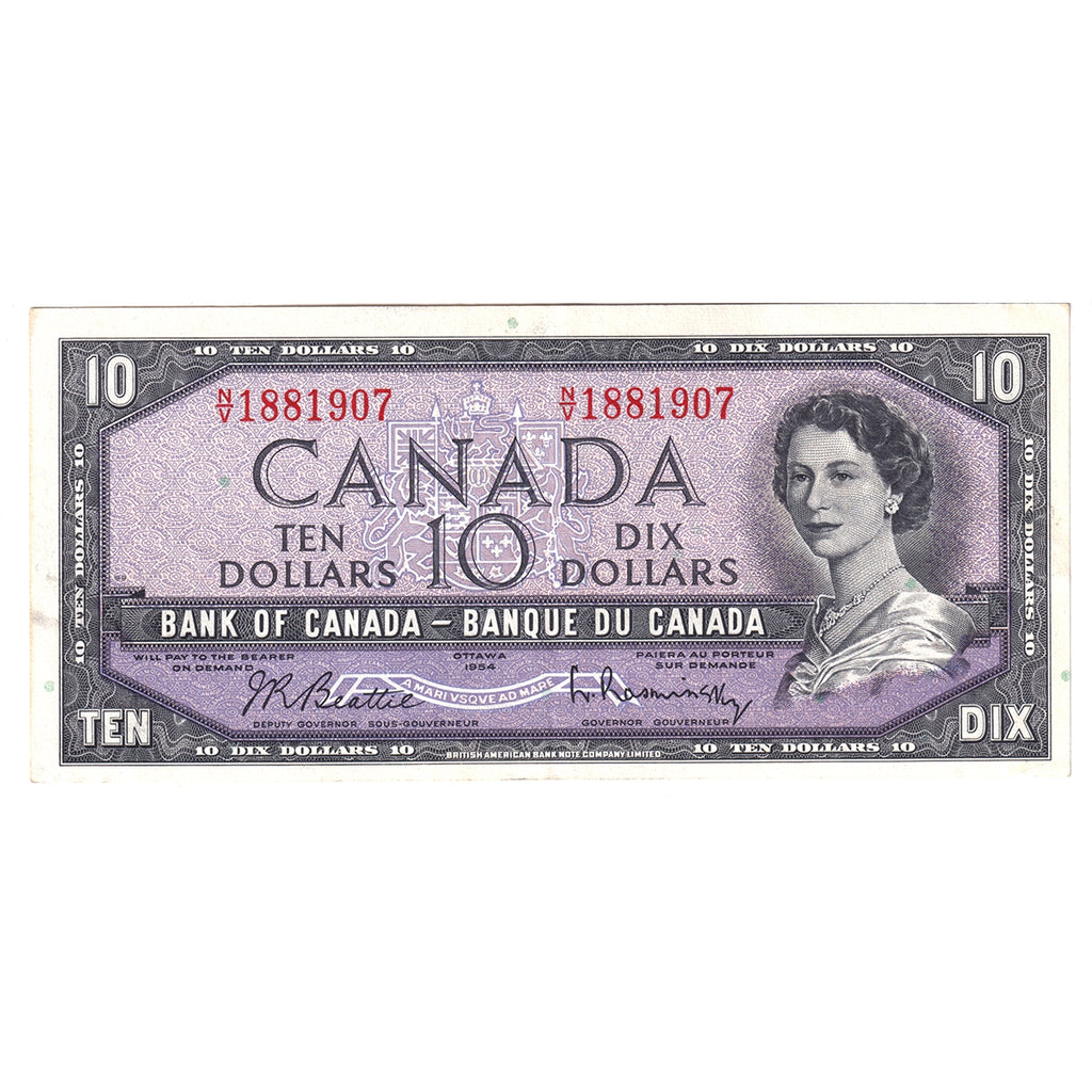BC-40b 1954 Canada $10 Beattie-Rasminsky, N/V, EF-AU (EF45)