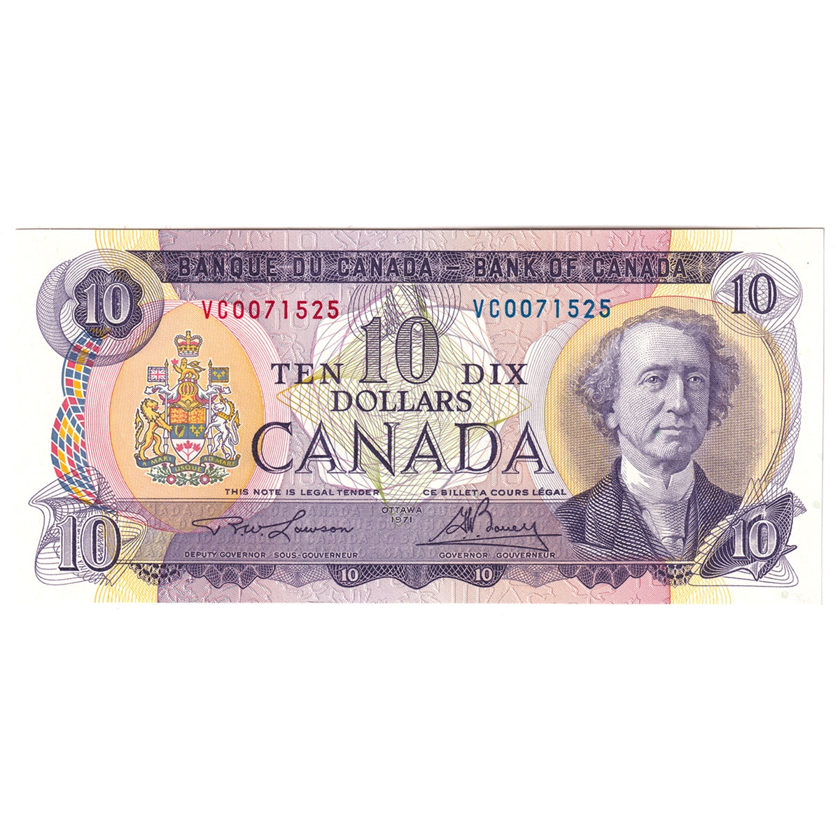 BC-49c 1971 Canada $10 Lawson-Bouey, VC, Uncirculated (MS60)