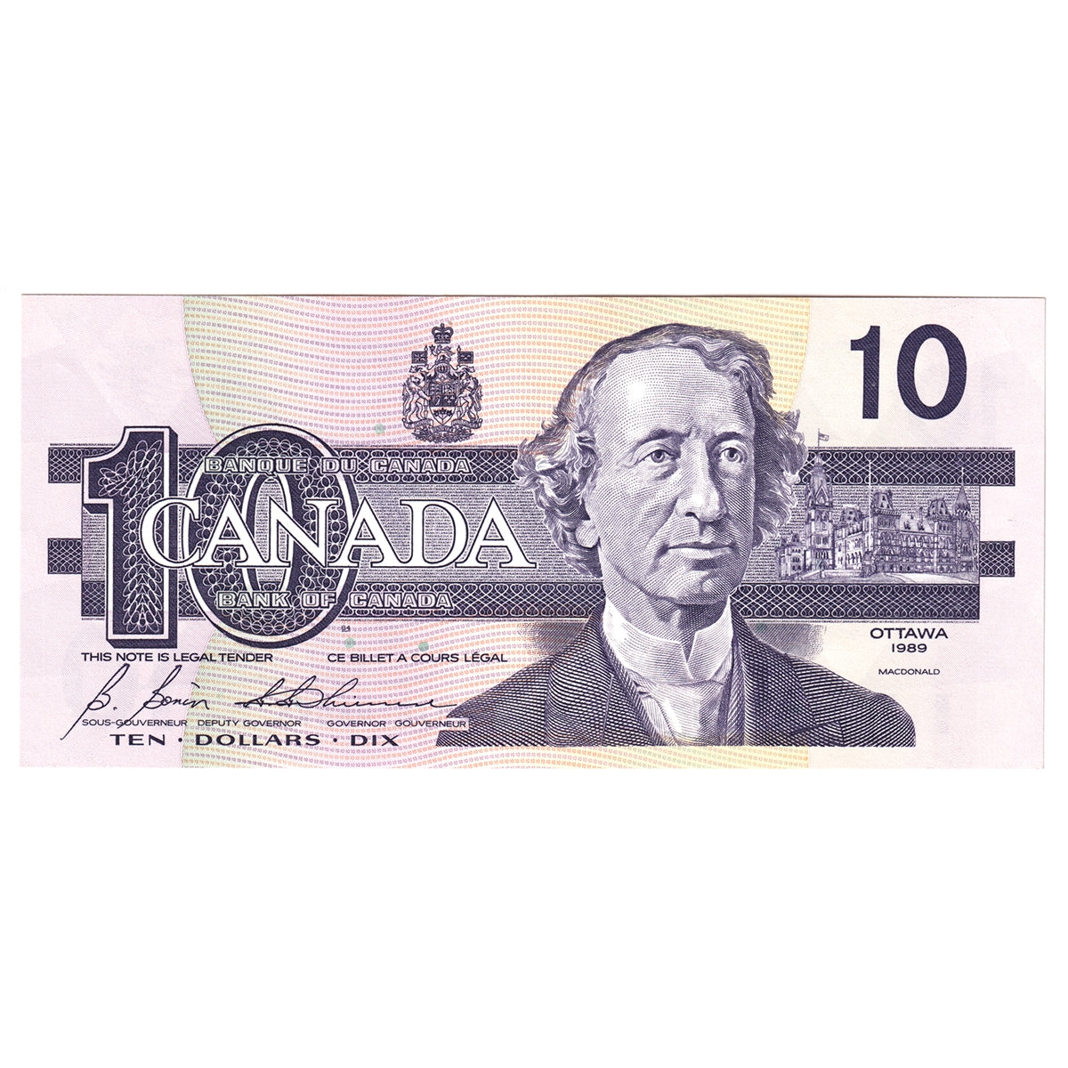 BC-57b 1989 Canada $10 Bonin-Thiessen, BDI, AU-UNC (AU55)