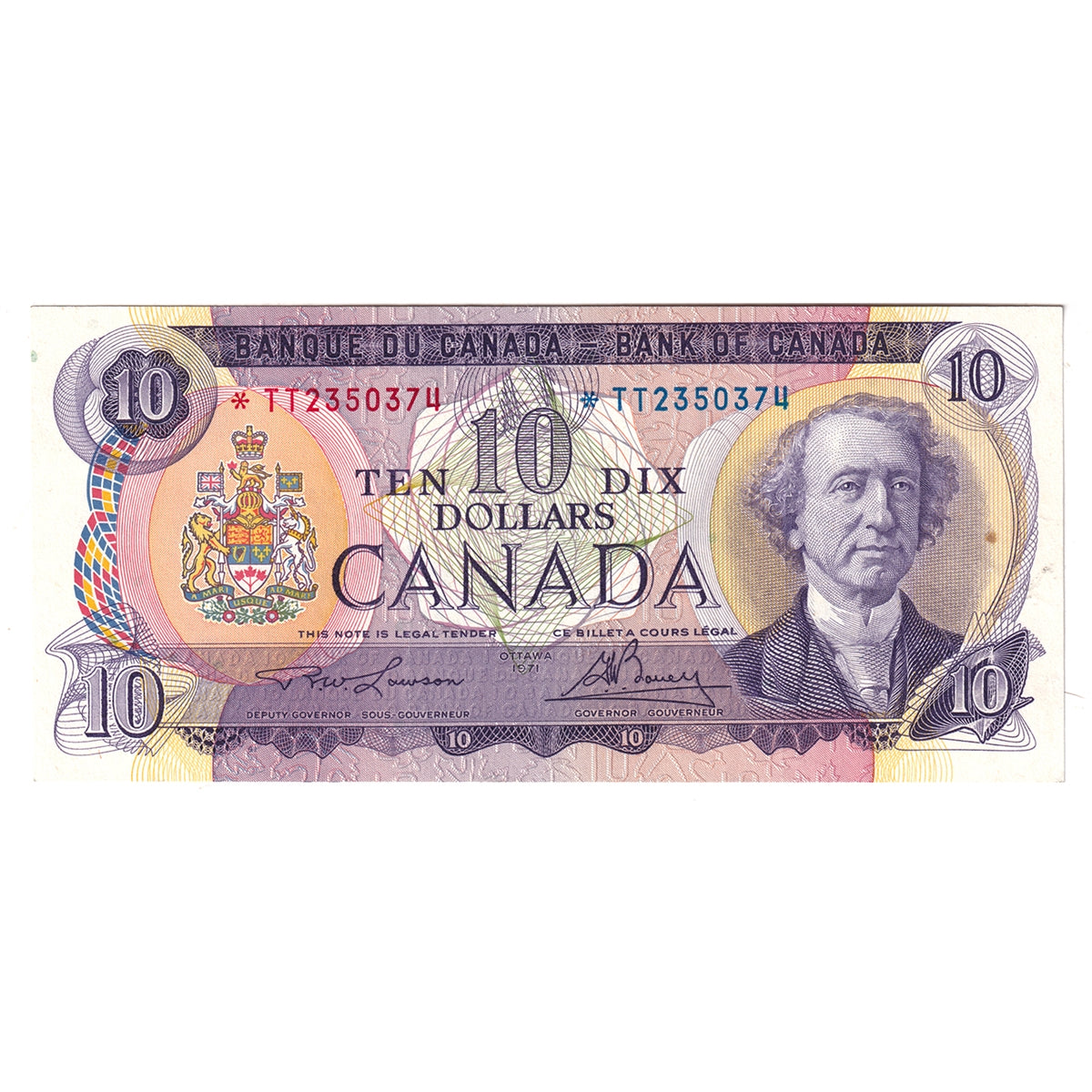 BC-49cA 1971 Canada $10 Lawson-Bouey, *TT, Extra Fine (EF40)