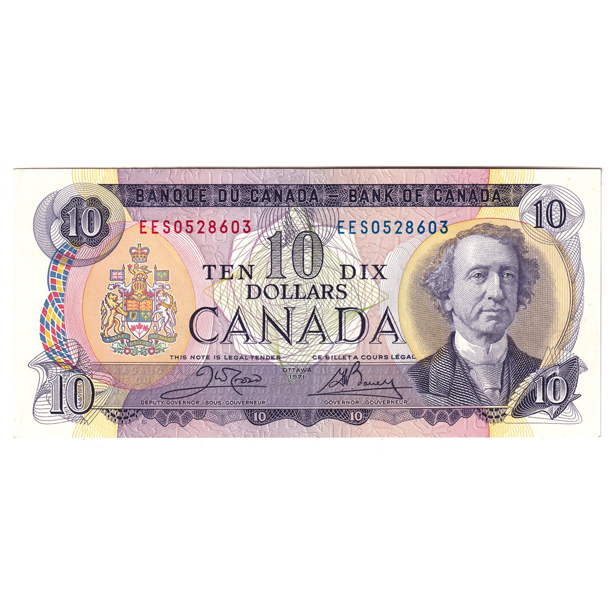 BC-49d 1971 Canada $10 Crow-Bouey, EES, Almost Uncirculated (AU50)