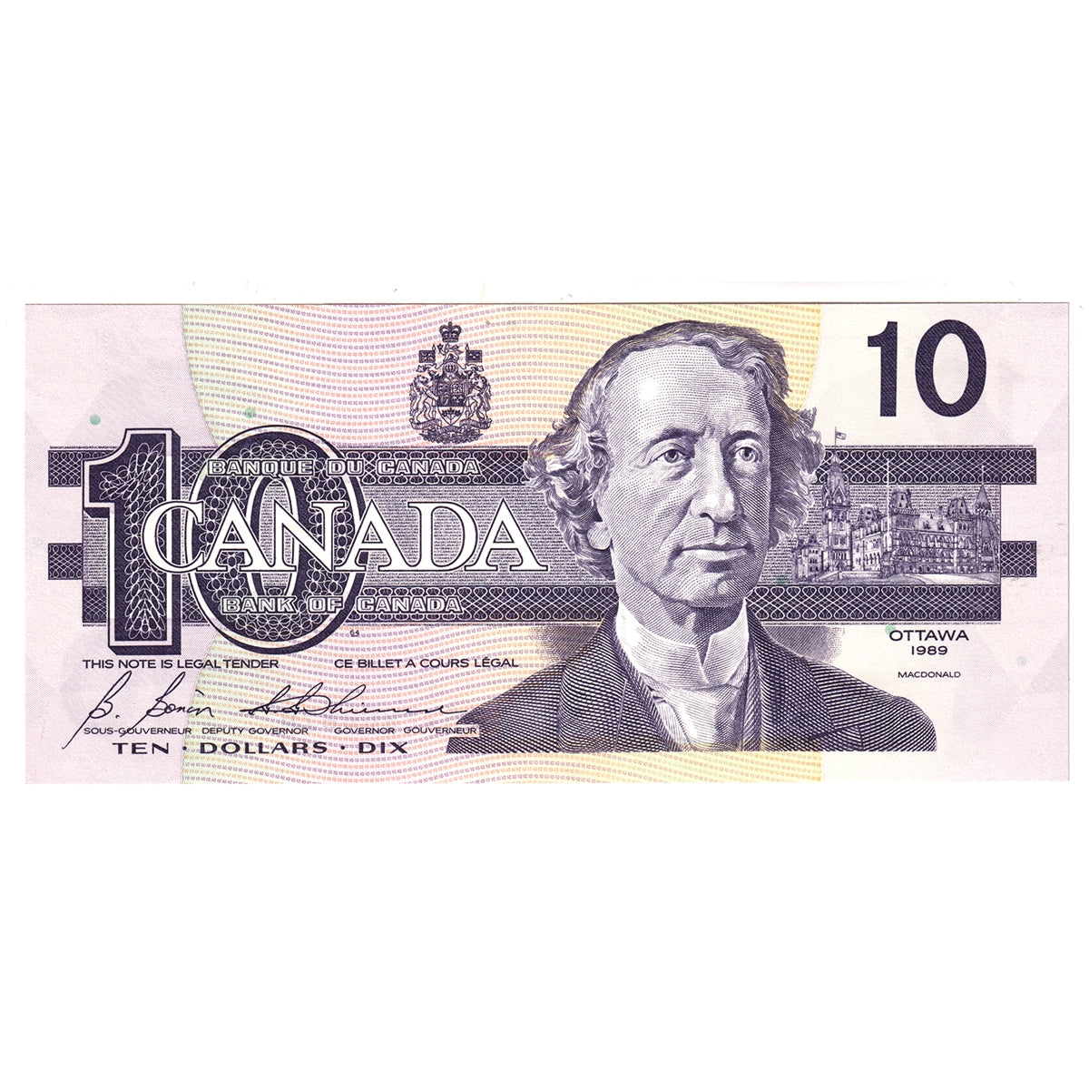 BC-57b 1989 Canada $10 Bonin-Thiessen, BDV, AU-UNC (AU55)