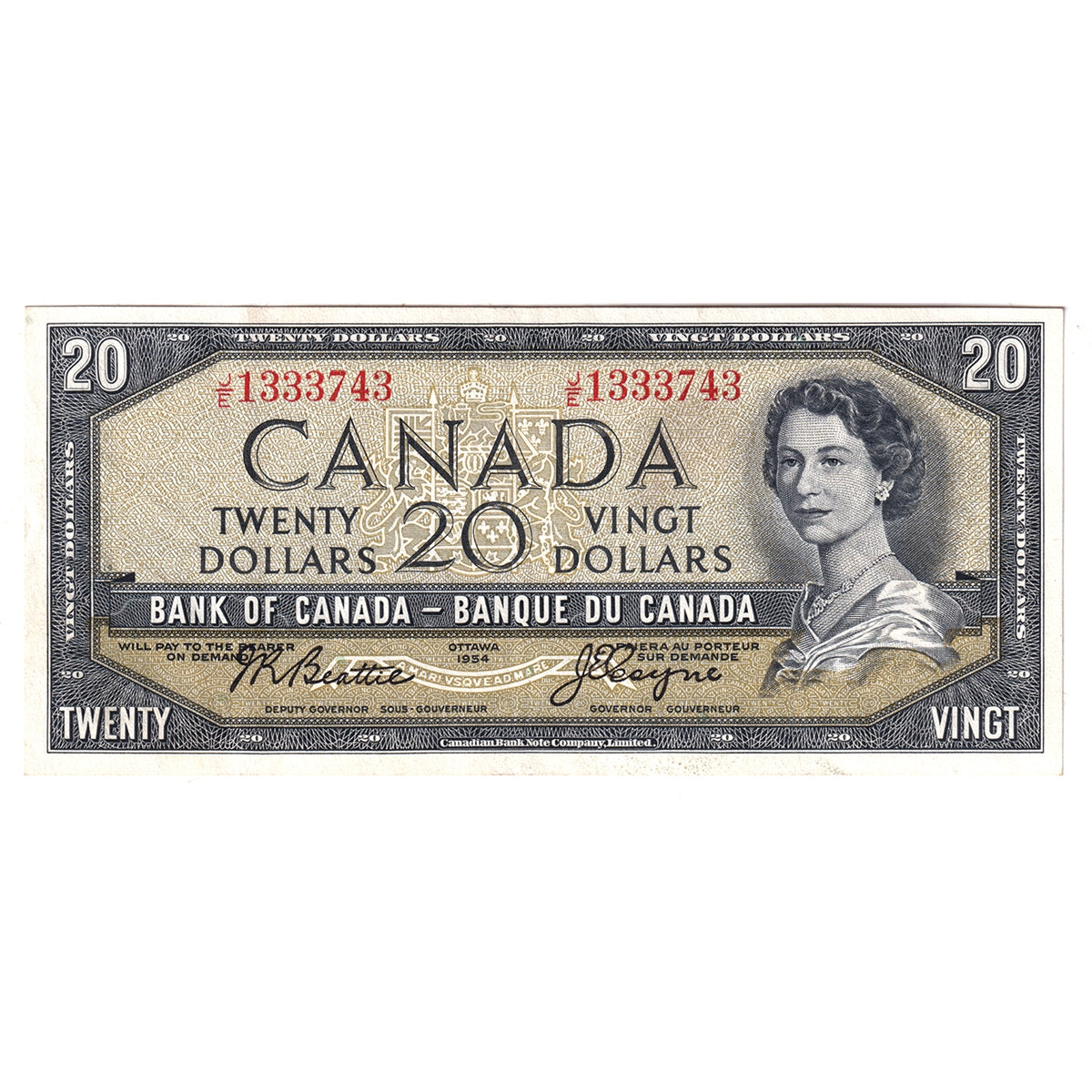 BC-41a 1954 Canada $20 Beattie-Coyne, J/E, Extra Fine (EF40)