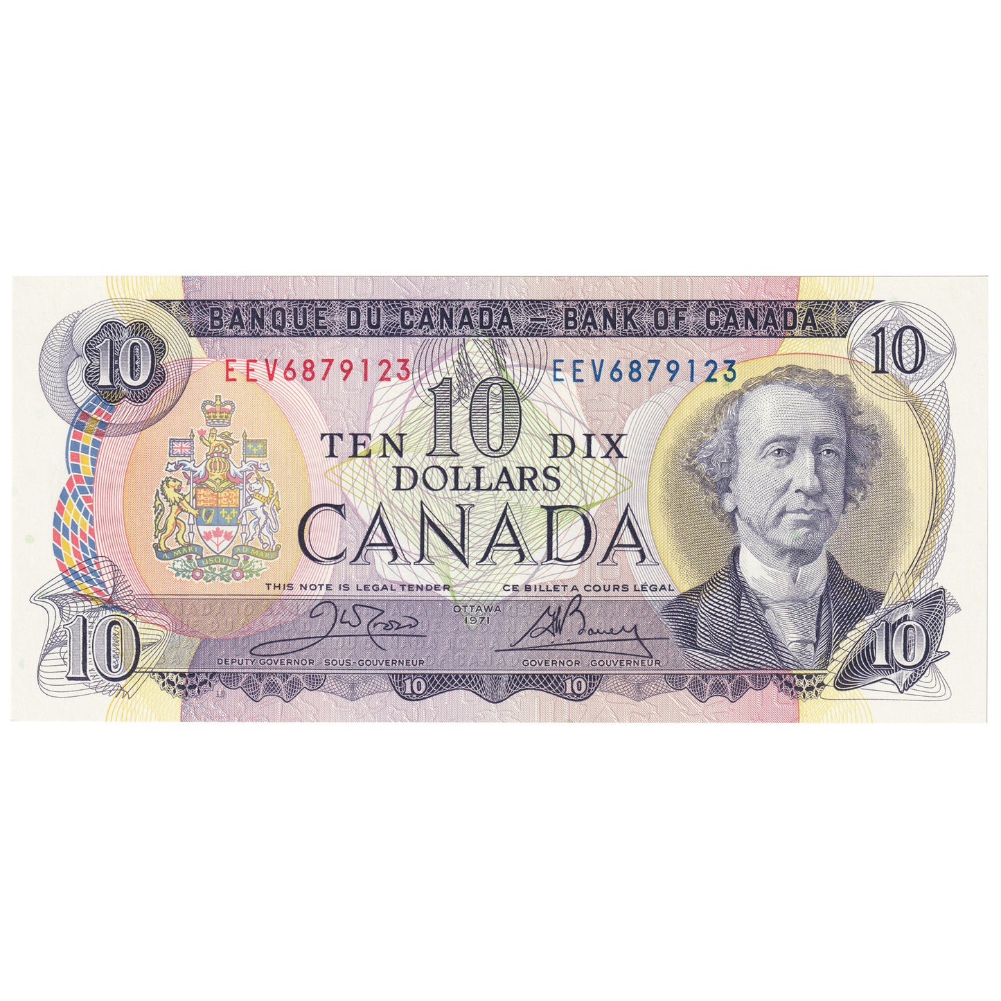 BC-49d 1971 Canada $10 Crow-Bouey, EEV, Lithographed, Choice Uncirculated (CUNC63)