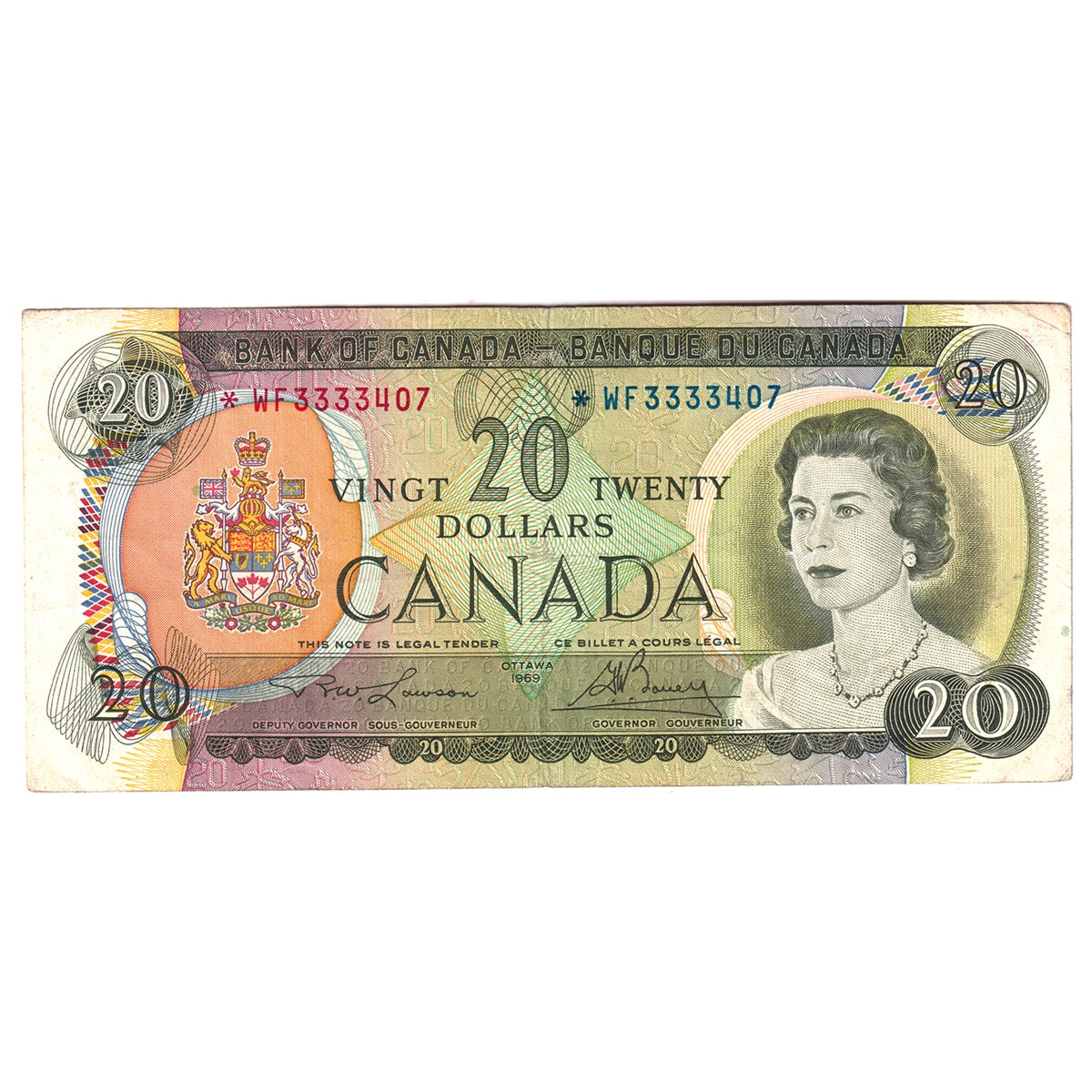BC-50bA 1969 Canada $20 Lawson-Bouey, *WF, F-VF (F15)