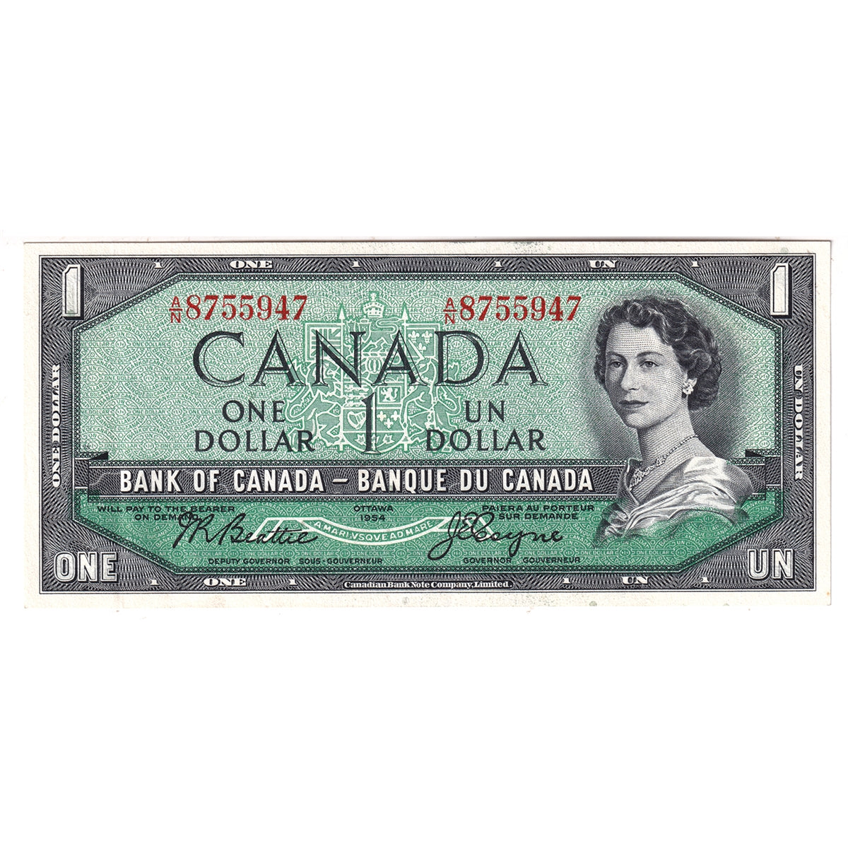 BC-37a 1954 Canada $1 Beattie-Coyne, A/N, Extra Fine (EF40)