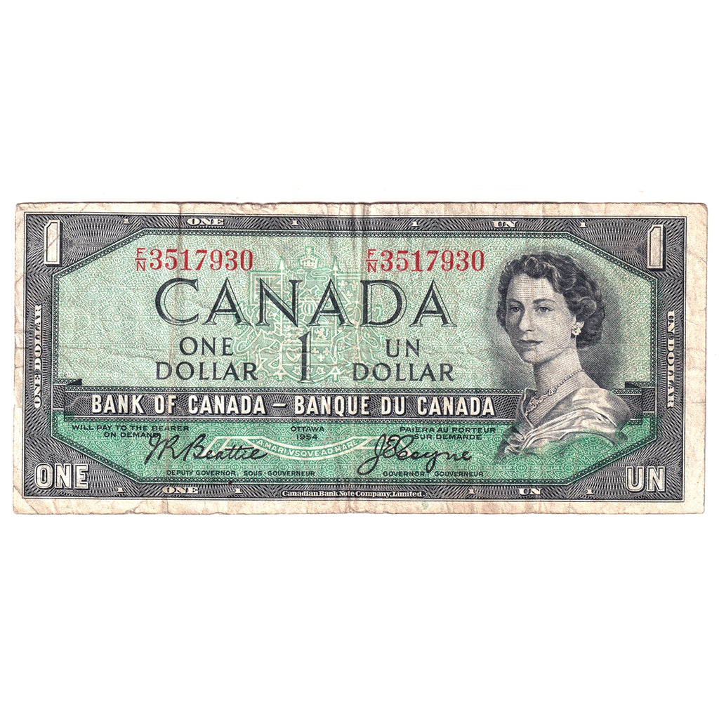 BC-37a 1954 Canada $1 Beattie-Coyne, F/N, Circ