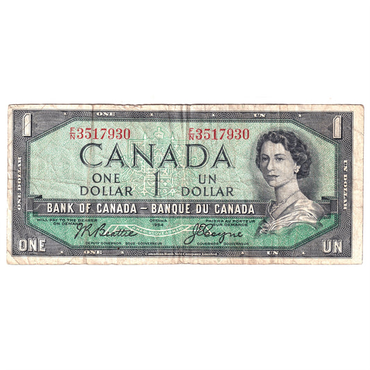 BC-37a 1954 Canada $1 Beattie-Coyne, F/N, Circ
