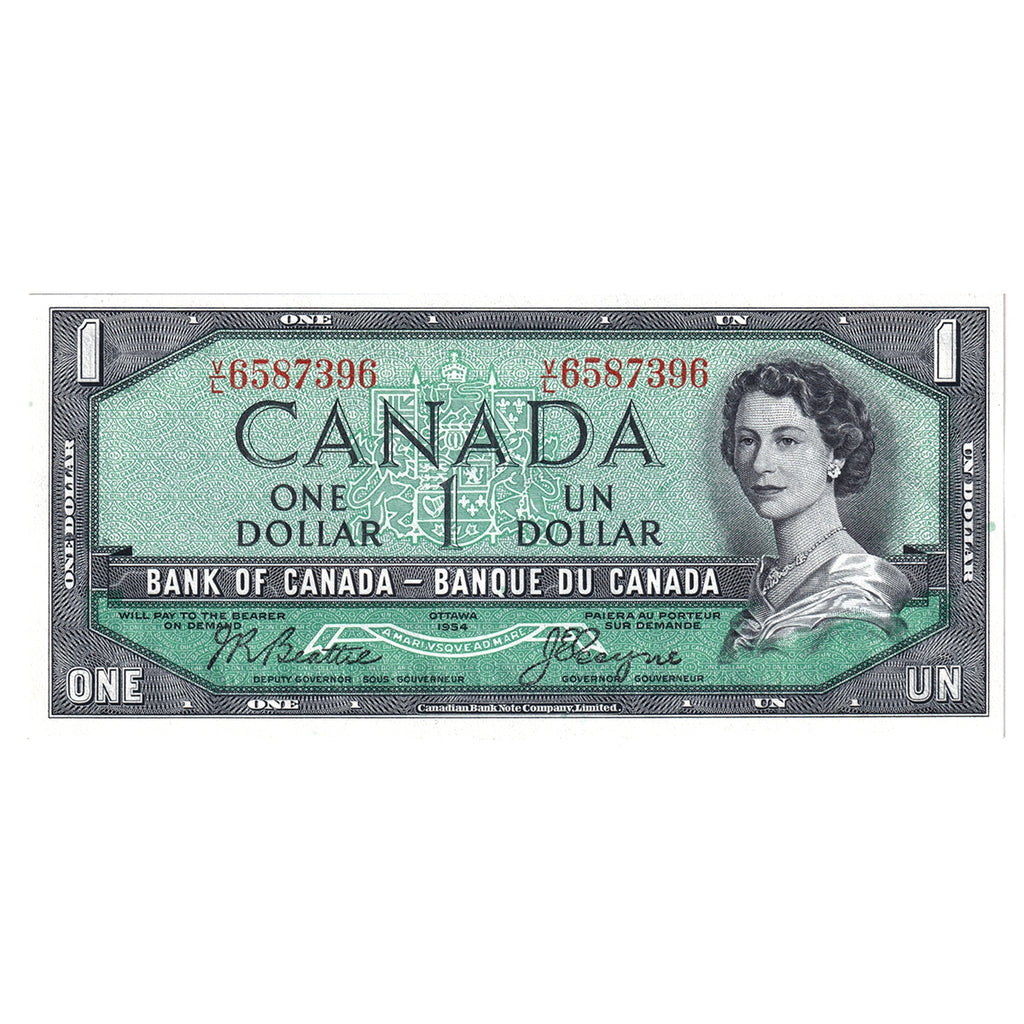 BC-37a 1954 Canada $1 Beattie-Coyne, V/L, Choice Uncirculated (CUNC63)