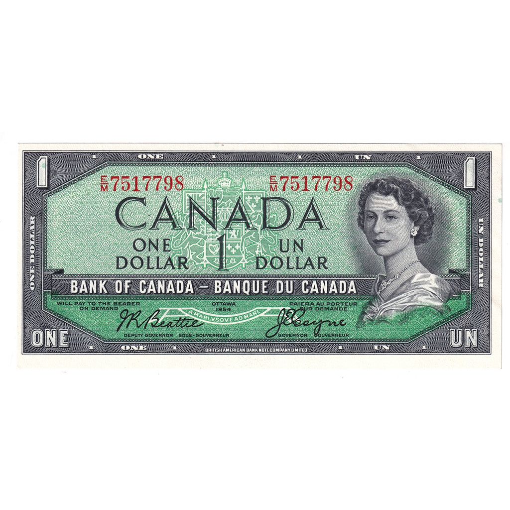 BC-37a-i 1954 Canada $1 Beattie-Coyne, E/M, AU-UNC (AU55)
