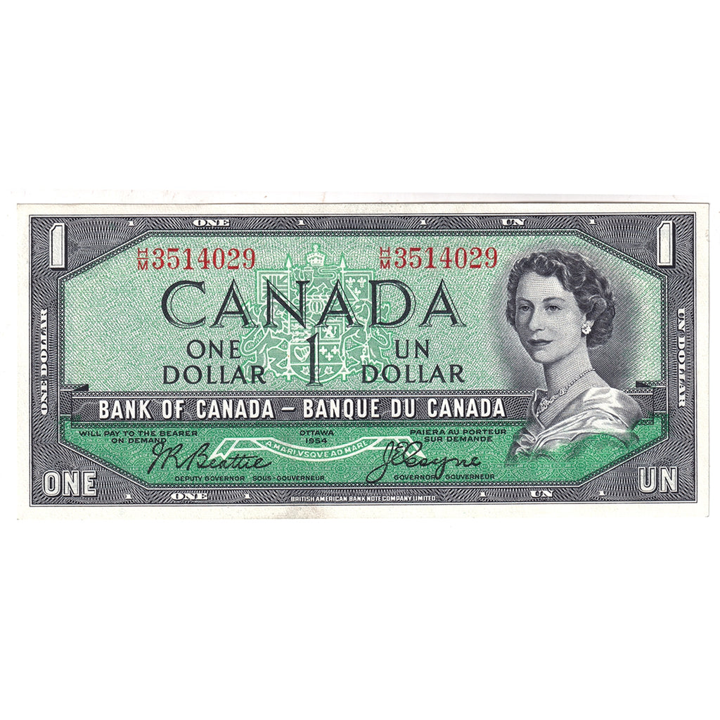 BC-37a-i 1954 Canada $1 Beattie-Coyne, H/M, AU-UNC (AU55)