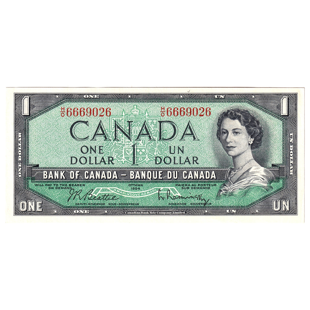 BC-37b 1954 Canada $1 Beattie-Rasminsky, H/O, AU-UNC (AU55)