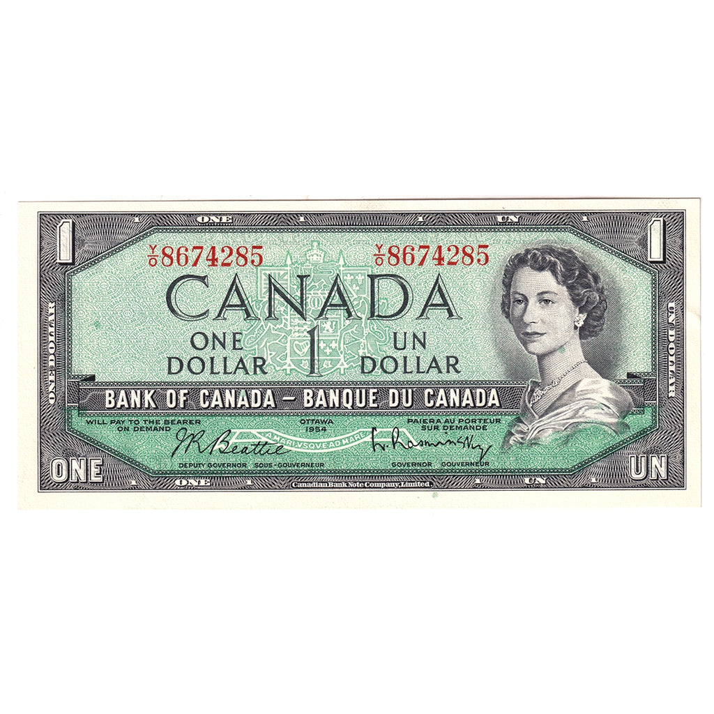BC-37b 1954 Canada $1 Beattie-Rasminsky, Y/O, Choice Uncirculated (CUNC63)