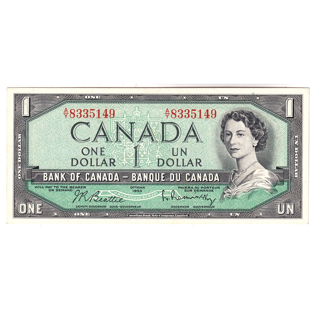 BC-37b 1954 Canada $1 Beattie-Rasminsky, A/Y, Extra Fine (EF40)