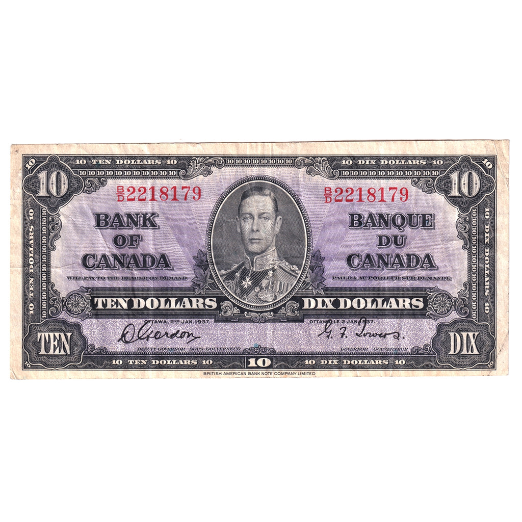 BC-24b 1937 Canada $10 Gordon-Towers, B/D, Very Fine (VF20)