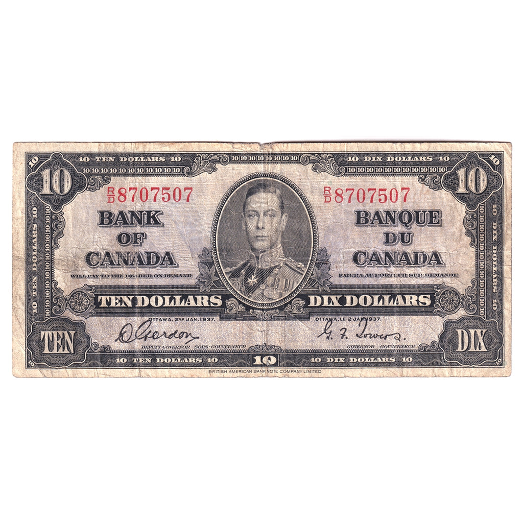BC-24b 1937 Canada $10 Gordon-Towers, R/D, Circ