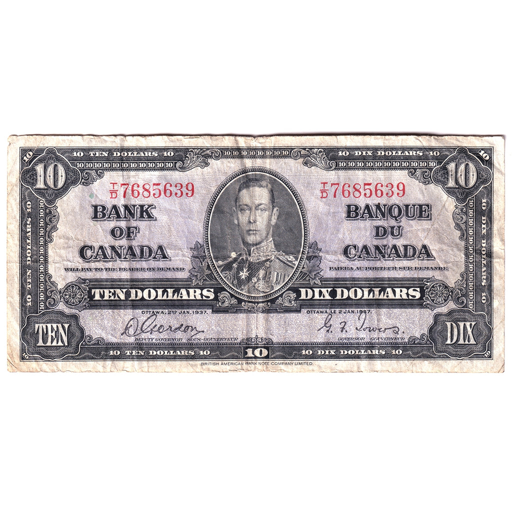 BC-24b 1937 Canada $10 Gordon-Towers, T/D, Circ