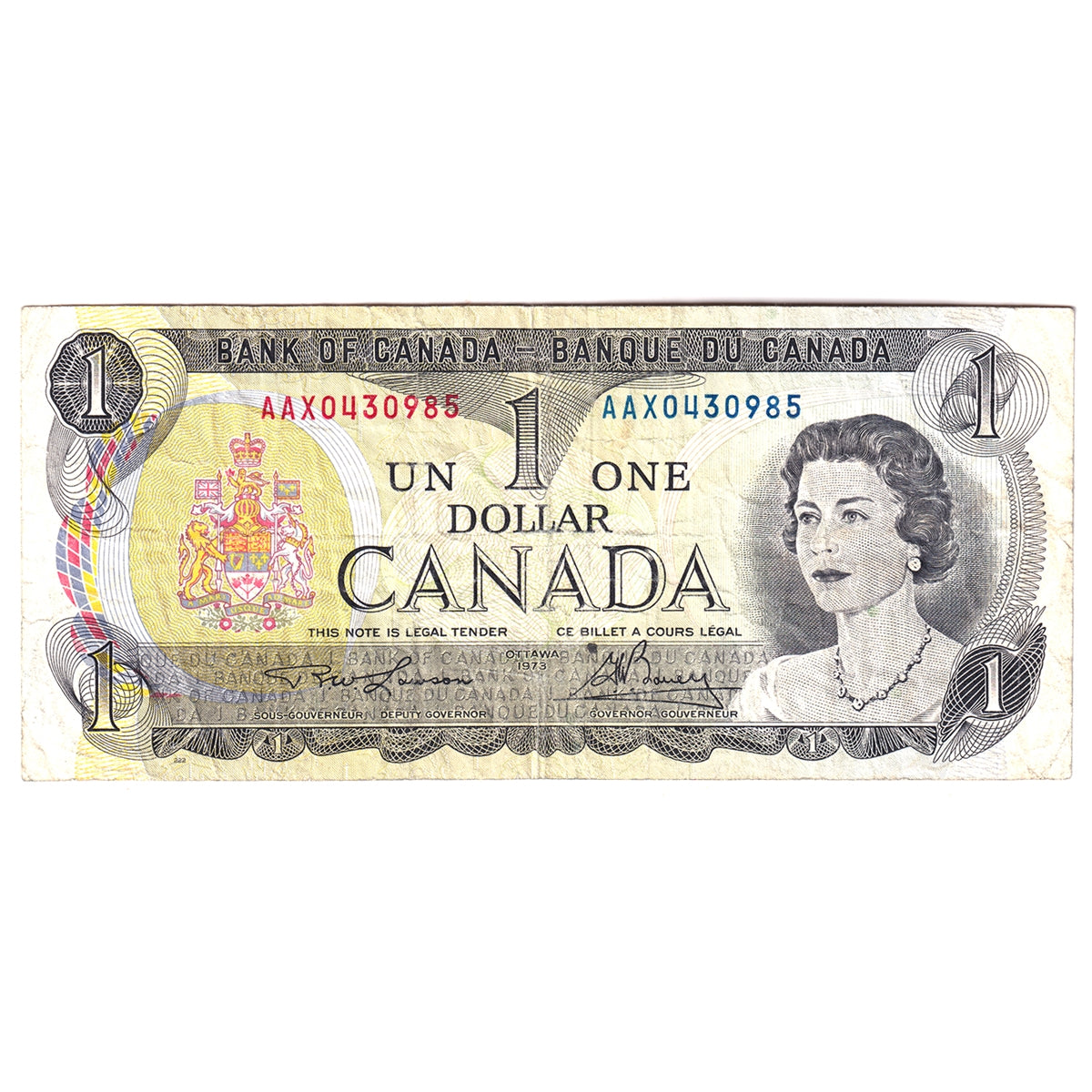 BC-46aA-i 1973 Canada $1 Lawson-Bouey, AAX Steel Engraved, Circ