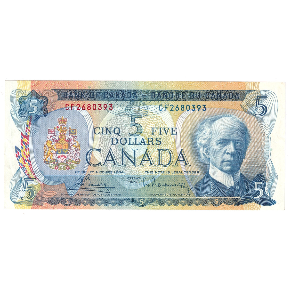 BC-48a 1972 Canada $5 Bouey-Rasminsky, CF, VF-EF (VF30)