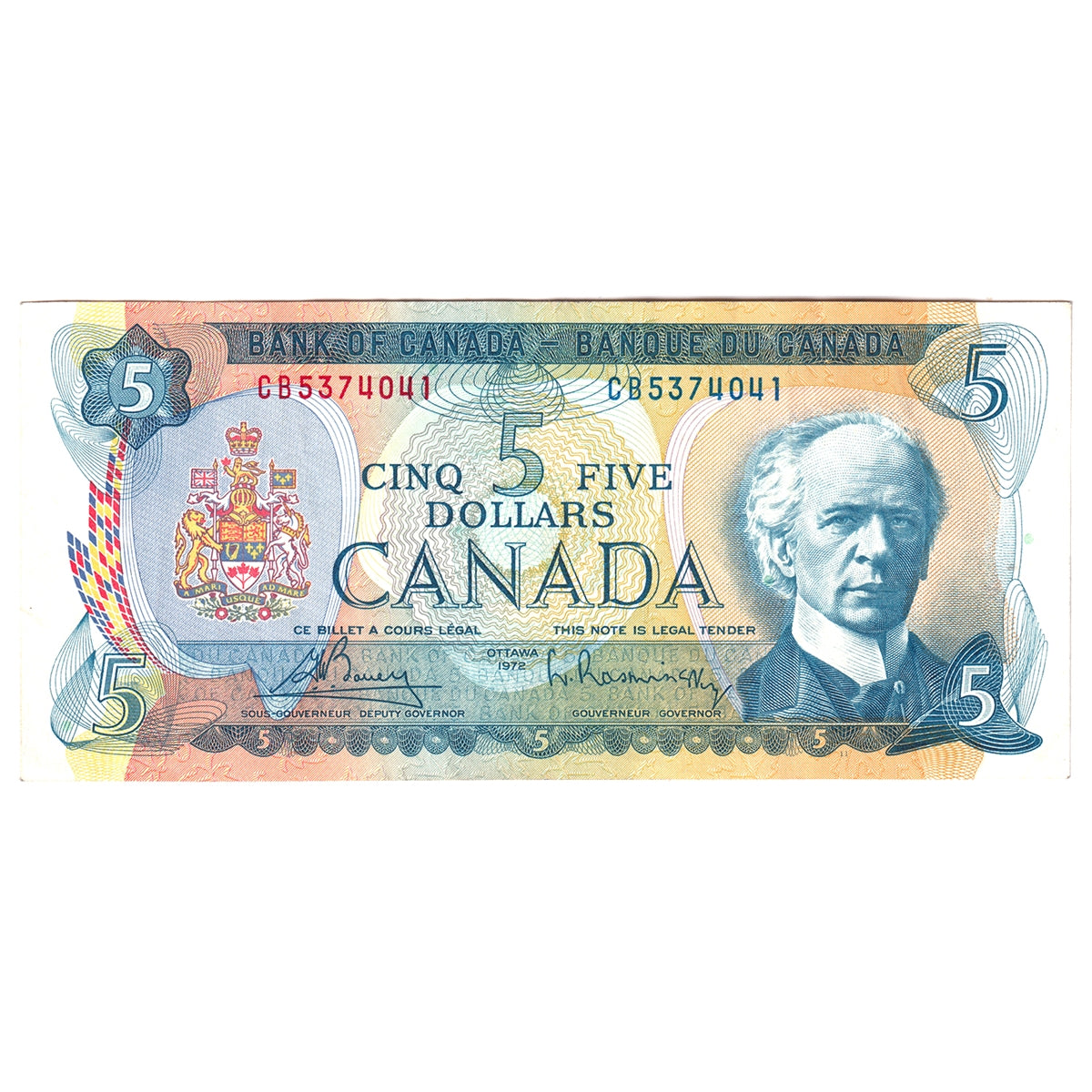 BC-48a 1972 Canada $5 Bouey-Rasminsky, CB, VF-EF (VF30)