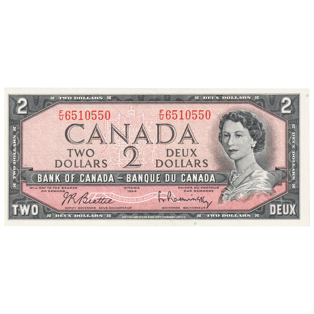 BC-38b 1954 Canada $2 Beattie-Rasminsky, F/U, AU-UNC (AU55)