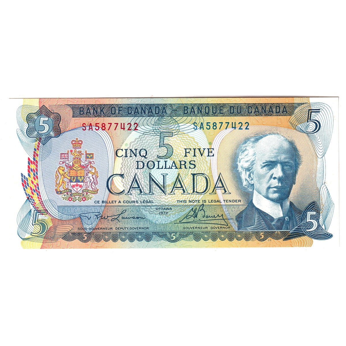 BC-48b 1972 Canada $5 Lawson-Bouey, SA, Uncirculated (MS60)