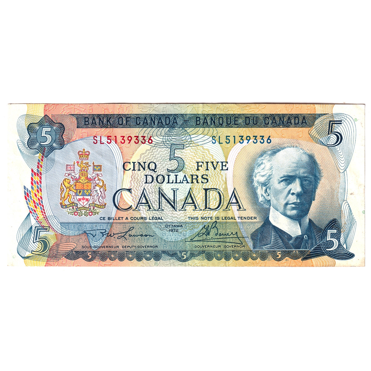 BC-48b 1972 Canada $5 Lawson-Bouey, SL, VF-EF (VF30)