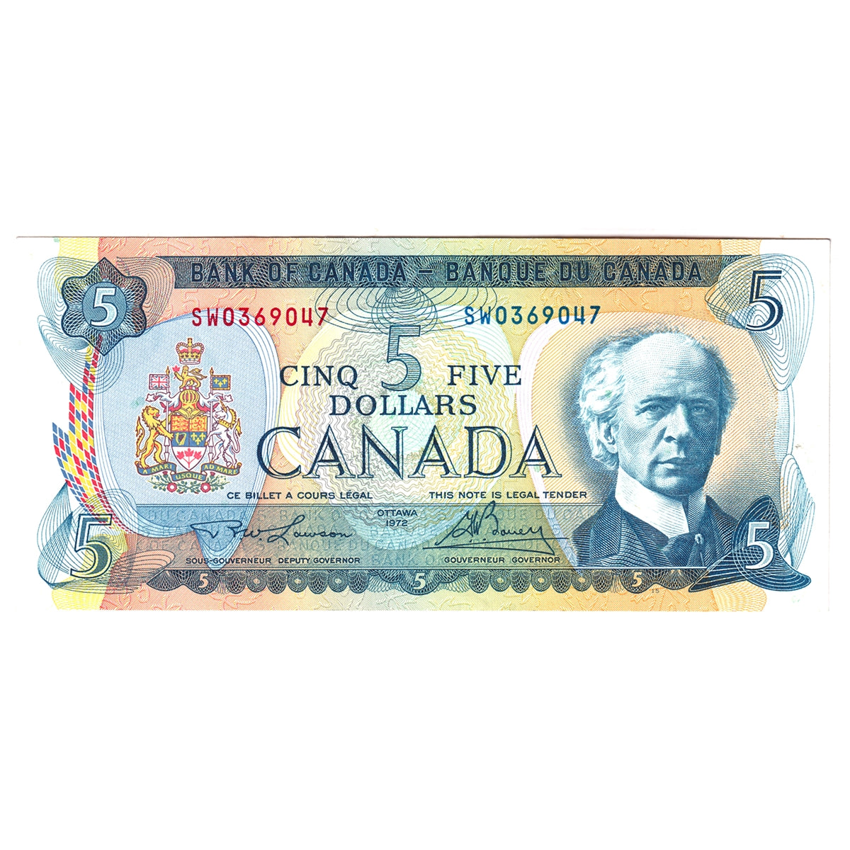 BC-48b 1972 Canada $5 Lawson-Bouey, SW, AU-UNC