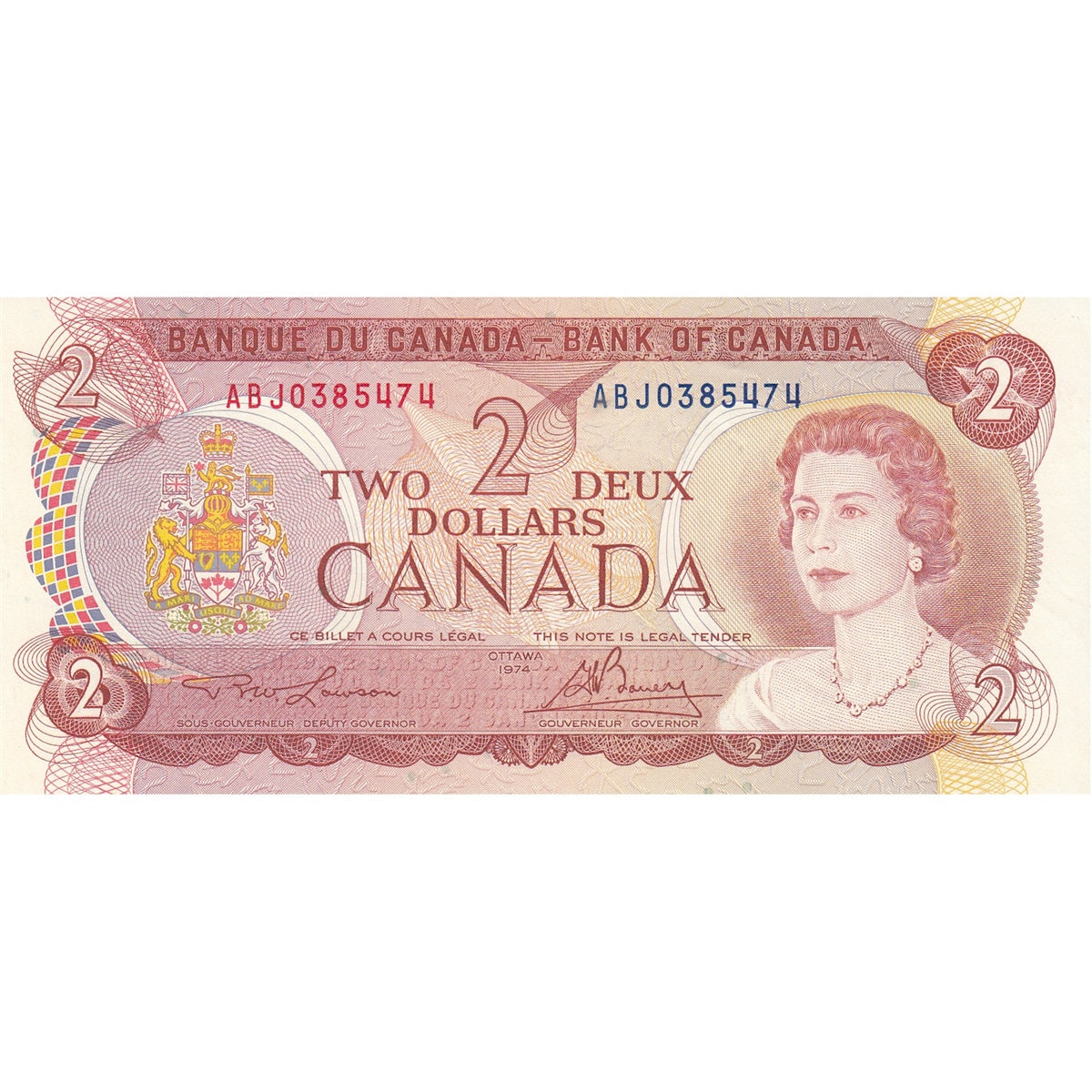 BC-47a-i 1974 Canada $2 Lawson-Bouey, ABJ, AU-UNC (AU55)