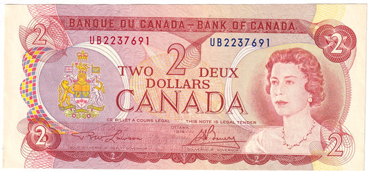 BC-47a 1974 Canada $2 Lawson-Bouey, UB, AU-UNC