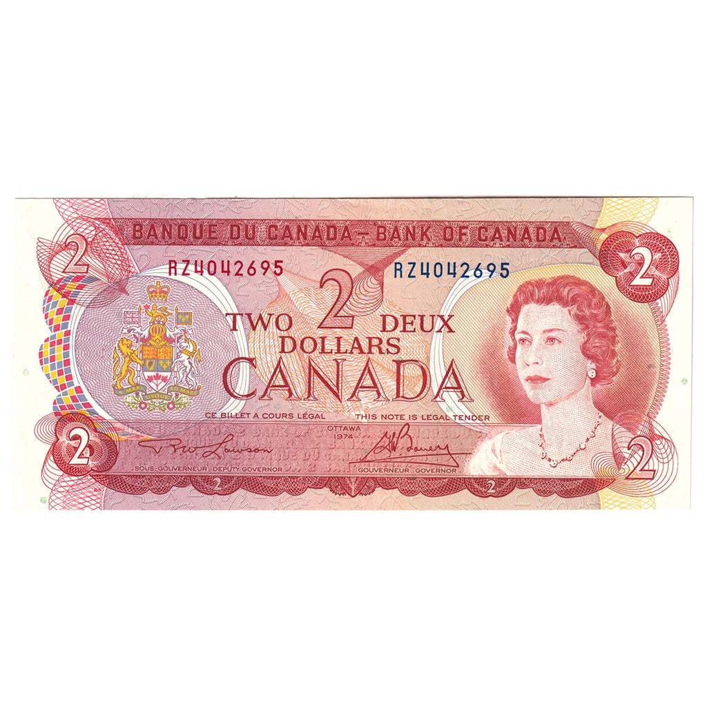 BC-47a 1974 Canada $2 Lawson-Bouey, RZ, Almost Uncirculated (AU50)