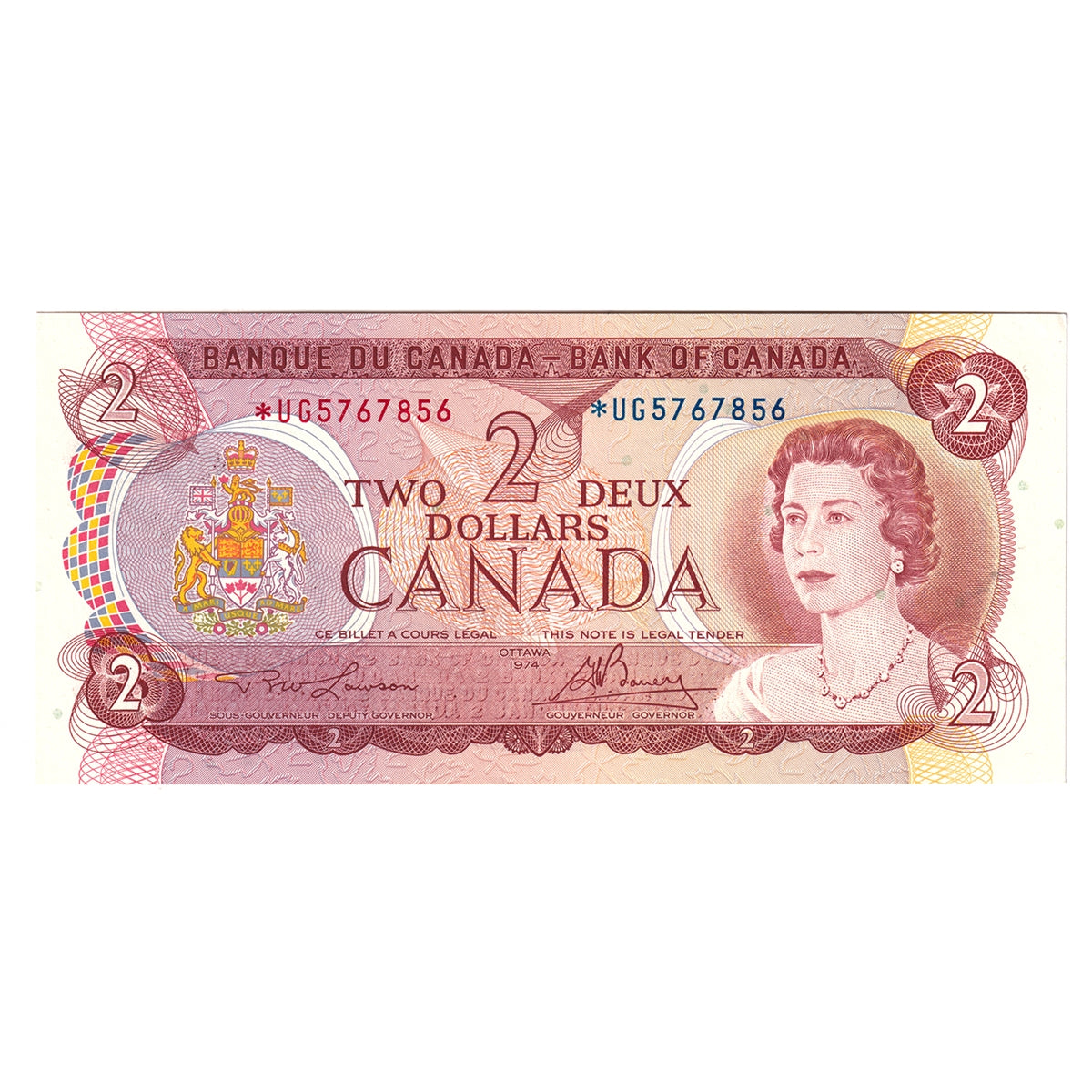 BC-47aA 1974 Canada $2 Lawson-Bouey, *UG, AU-UNC (AU55)