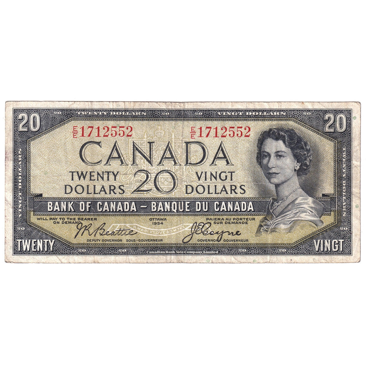 BC-33b 1954 Canada $20 Beattie-Coyne, Devil's Face, E/E, Fine (F12)