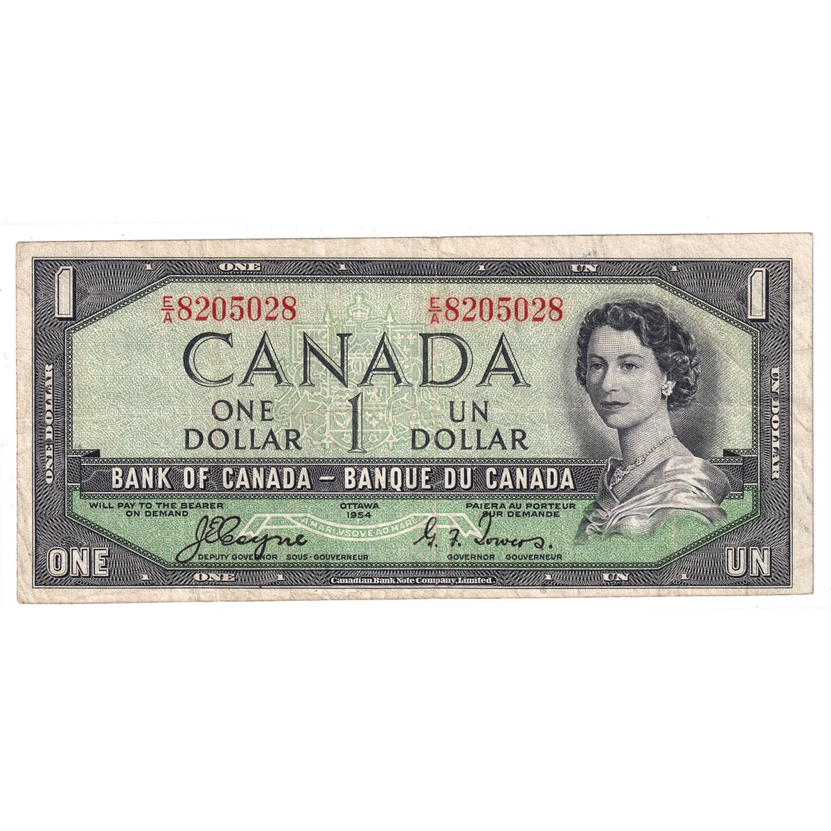 BC-29a 1954 Canada $1 Coyne-Towers, Devil's Face, E/A, Very Fine (VF20)