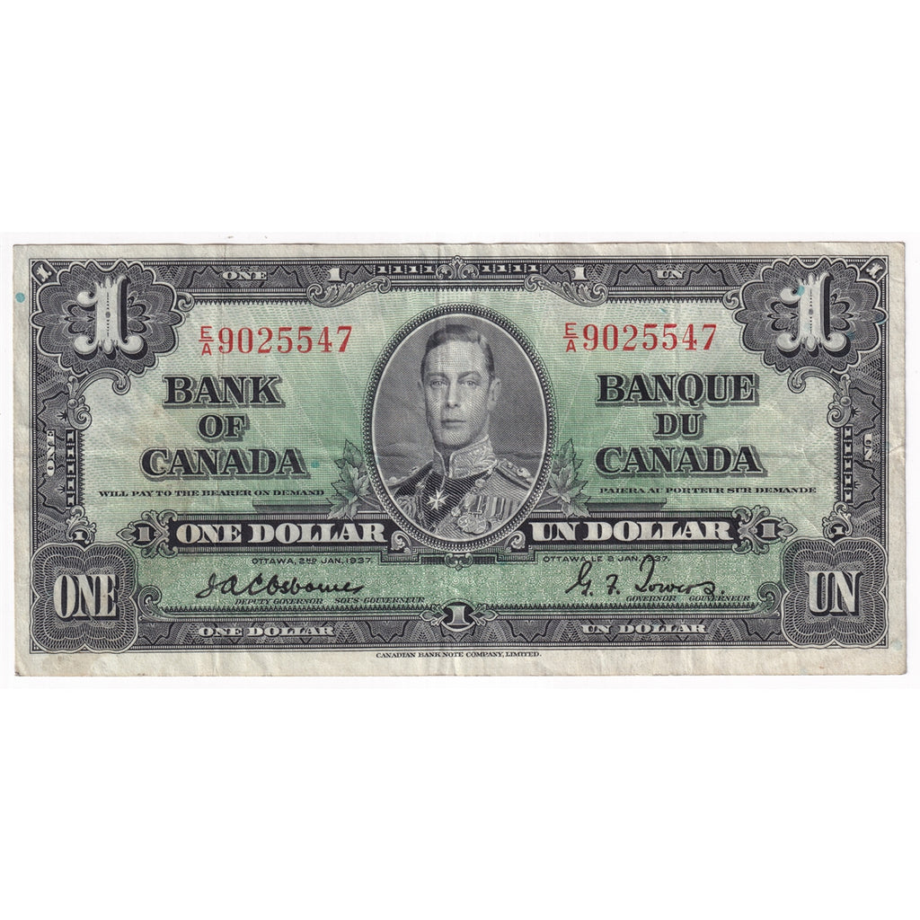 BC-21a 1937 Canada $1 Osborne-Towers, E/A, Very Fine (VF20)
