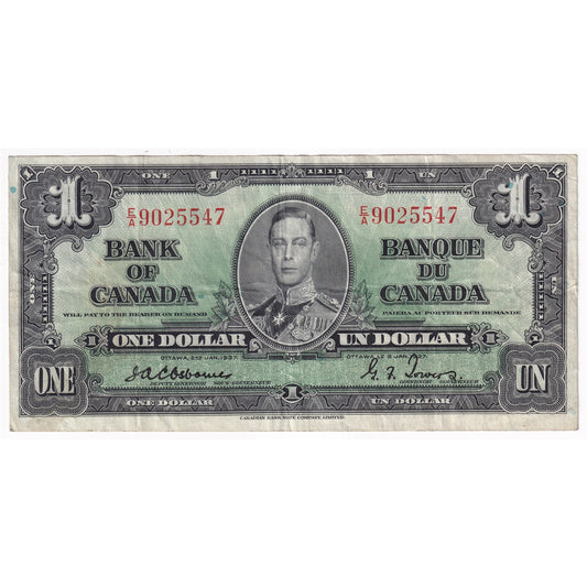 BC-21a 1937 Canada $1 Osborne-Towers, E/A, Very Fine (VF20)