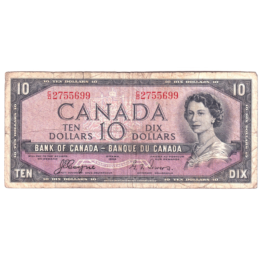 BC-32a 1954 Canada $10 Coyne-Towers, Devil's Face, C/D, Circ