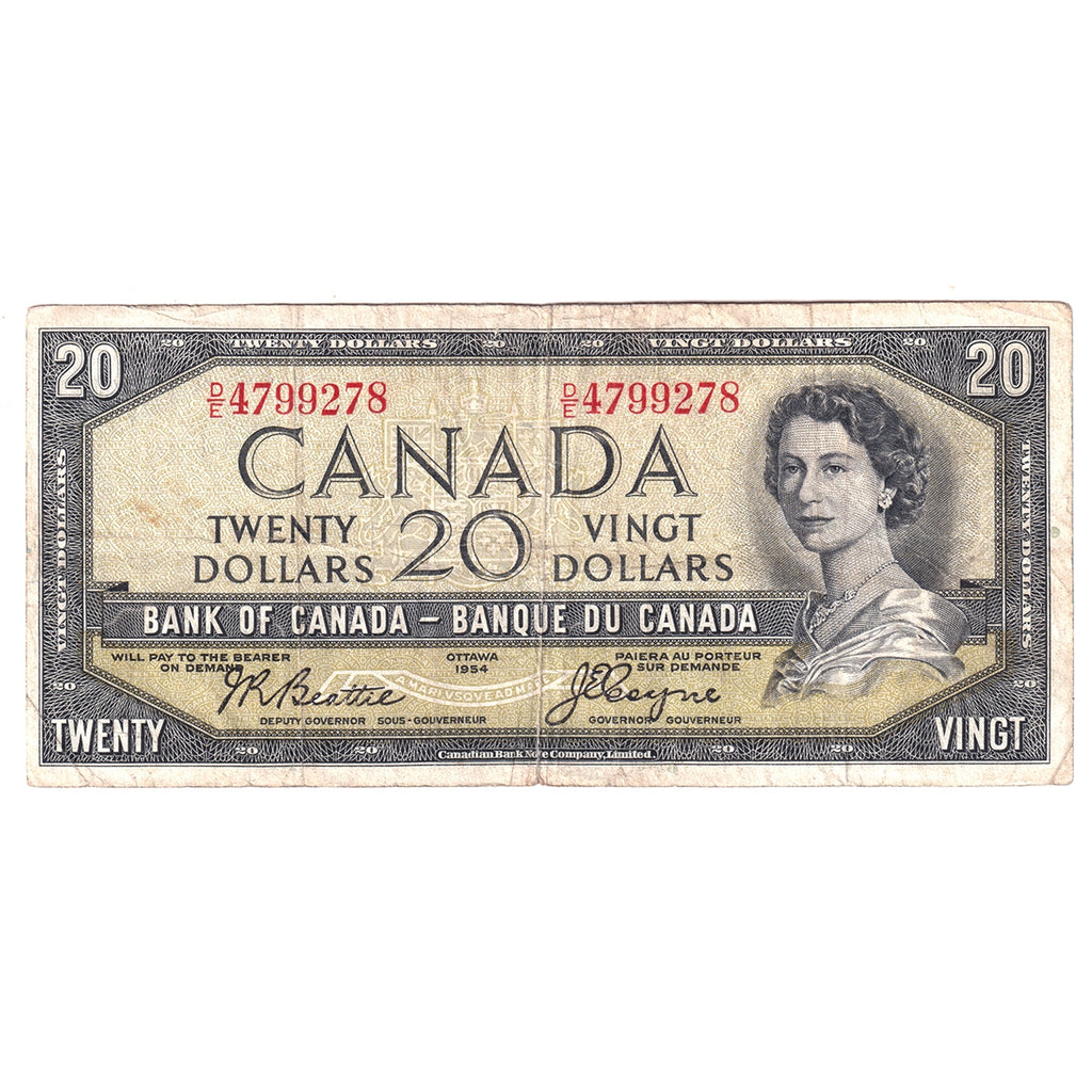 BC-33b 1954 Canada $20 Beattie-Coyne, Devil's Face, D/E, Circ