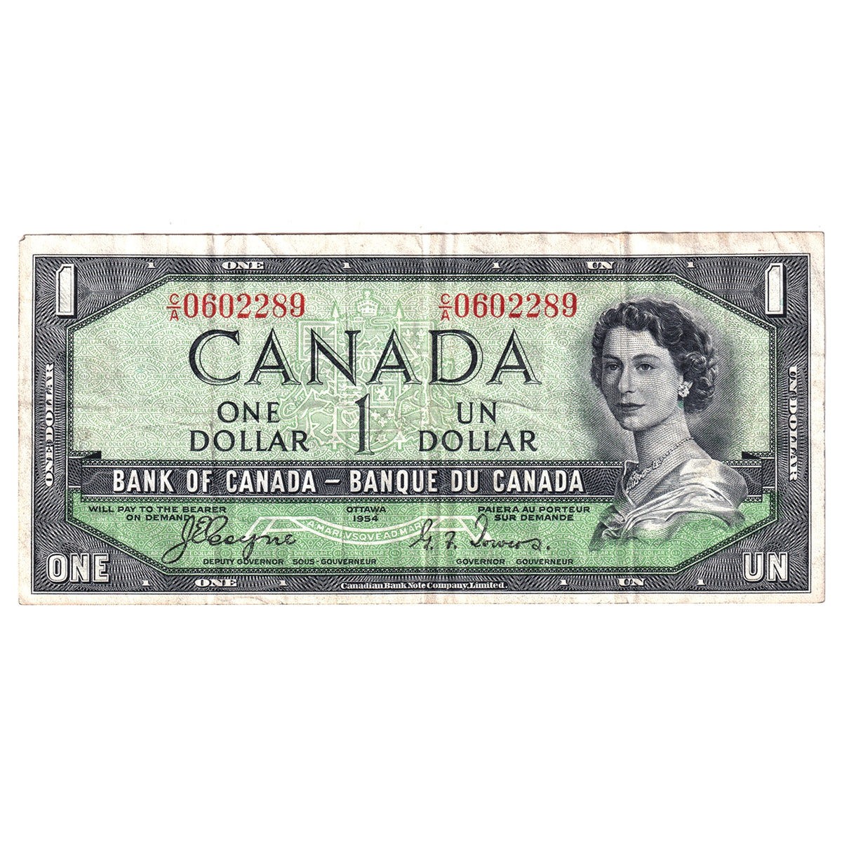 BC-29a 1954 Canada $1 Coyne-Towers, Devil's Face, C/A, VF