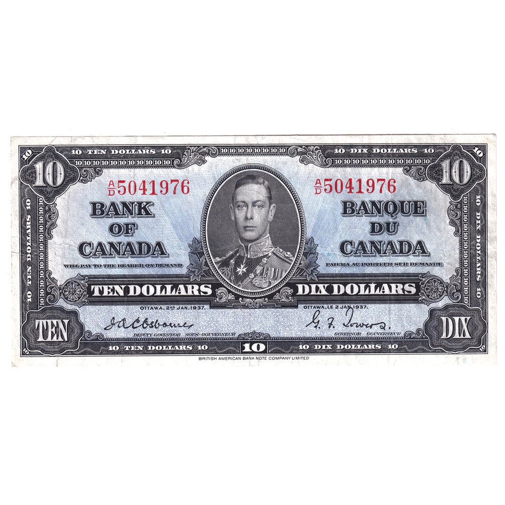 BC-24a 1937 Canada $10 Osborne-Towers, A/D, F-VF (F15)