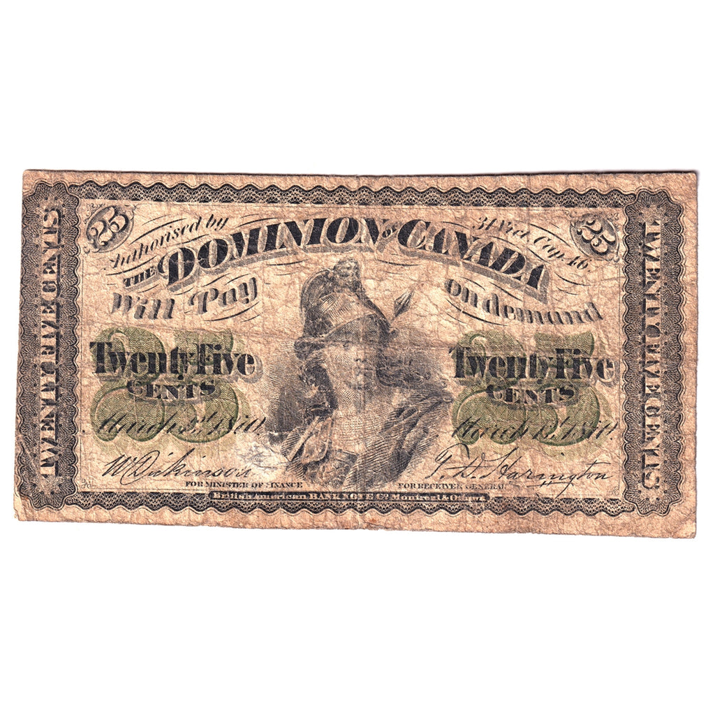 DC-1 1870 Dominion 25 cent Shinplaster, Plain Series, Circ